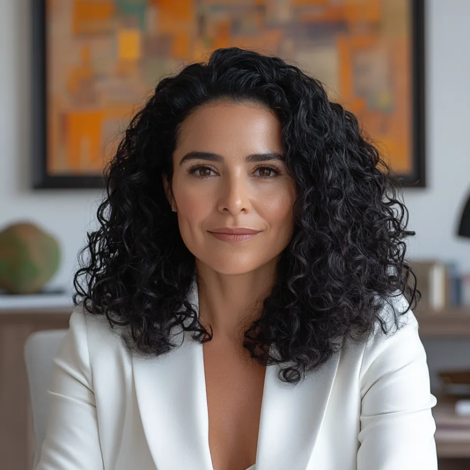 Psicóloga em ambiente profissional ouvindo cliente